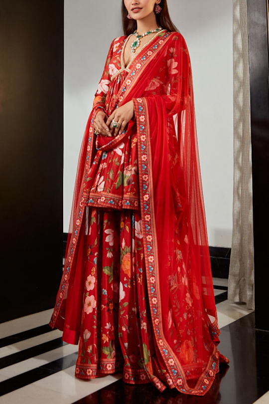 Ridhi Mehra Red floral gharara set Online Shopping