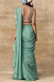 Ridhi Mehra Teal and gold ruffle sari Online Shopping