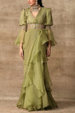 Ridhi Mehra Apple green ruffle sari and blouse Online Shopping