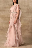 Ridhi Mehra Blush pink embroidered ruffle sari Online Shopping