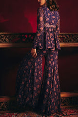 Ridhi Mehra Navy printed peplum and gharara set Online Shopping