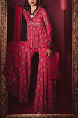 Ridhi Mehra Fuchsia embroidered peplum and gharara set Online Shopping