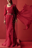 Ridhi Mehra Fuschia ruffle sari set Online Shopping