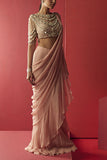 Ridhi Mehra Peach chiffon draped sari set Online Shopping