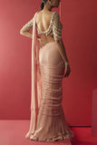 Ridhi Mehra Peach chiffon draped sari set Online Shopping