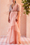 Ridhi Mehra Peach ruffle sari set Online Shopping