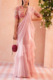 Ridhi Mehra Light pink ruffle sari set Online Shopping