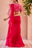 Ridhi Mehra Fuschia draped ruffle sari set Online Shopping