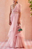 Ridhi Mehra Light pink draped ruffle sari set Online Shopping