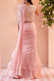 Ridhi Mehra Light pink draped ruffle sari set Online Shopping