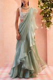 Ridhi Mehra Sea green ruffle sari set Online Shopping