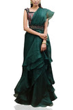 Ridhi Mehra Deep green ruffle sari Online Shopping