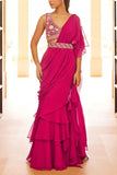 Sana Barreja Fuchsia pre-stitched sari set Online Shopping