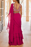 Sana Barreja Fuchsia pre-stitched sari set Online Shopping