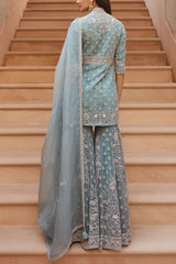 Sana Barreja Ice blue jacket and gharara set Online Shopping