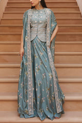 Sana Barreja Ice blue printed cape and sharara set Online Shopping