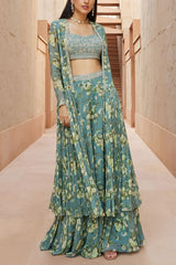 Sana Barreja Ice blue printed sharara set Online Shopping