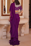 Sana Barreja Purple pre-stitched sari set Online Shopping