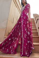 Sana Barreja Fuschia printed kaftan and gharara Online Shopping