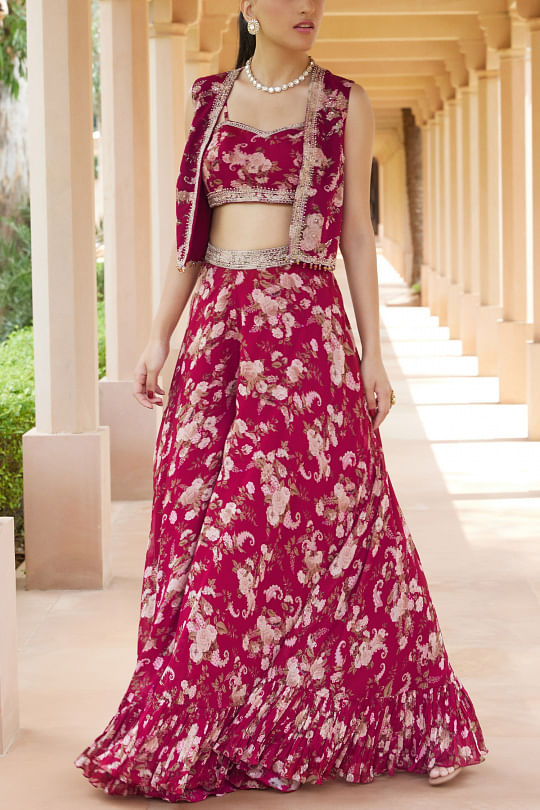 Sana Barreja Fuchsia printed sharara set Online Shopping