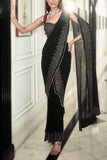 Rohit Gandhi + Rahul Khanna Black sequin and fringe embellished draped sari set Online Shopping