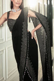 Rohit Gandhi + Rahul Khanna Black sequin and fringe embellished draped sari set Online Shopping