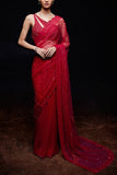 Sawan Gandhi Red embellished net sari set Online Shopping