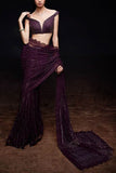 Sawan Gandhi Wine embellished net sari set Online Shopping