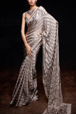 Sawan Gandhi Satin striped sari set Online Shopping