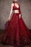 Sawan Gandhi Red embellished lehenga set Online Shopping