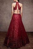 Sawan Gandhi Red embellished lehenga set Online Shopping