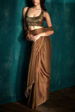 Sawan Gandhi Gold chiffon sari set Online Shopping