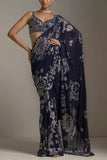 Seema Gujral Navy blue floral sari set Online Shopping