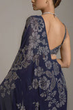 Seema Gujral Navy blue floral sari set Online Shopping