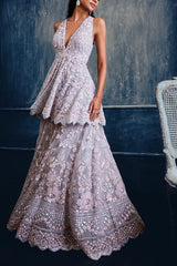 Seema Gujral Ash grey floral sharara set Online Shopping