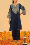 Sheetal Batra Dark blue Kashmiri embroidered kurta set Online Shopping