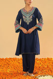 Sheetal Batra Deep blue Kashmiri embroidered kurta set Online Shopping