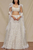 Shriya Som Feather embellished lehenga set Online Shopping