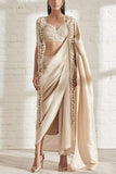 Shweta Kapur Champagne godet sari set Online Shopping