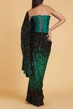 Siddartha Tytler Emerald and black embellished sari set Online Shopping