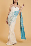 Siddartha Tytler Ivory and turquoise sari set Online Shopping