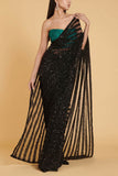 Siddartha Tytler Black sequin striped sari set Online Shopping