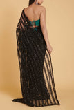 Siddartha Tytler Black sequin striped sari set Online Shopping