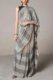 Siddartha Tytler Sequin striped sari set Online Shopping