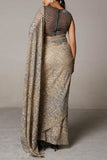 Siddartha Tytler Nude and grey sequinned sari set Online Shopping