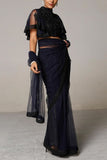 Siddartha Tytler Navy tulle sari set Online Shopping