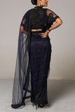 Siddartha Tytler Navy tulle sari set Online Shopping