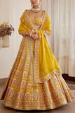 Shyam Narayan Prasad Mustard yellow embroidered lehenga set Online Shopping