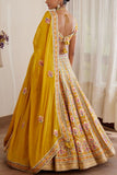 Shyam Narayan Prasad Mustard yellow embroidered lehenga set Online Shopping