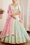 Shyam Narayan Prasad Sea green and pink lehenga set Online Shopping